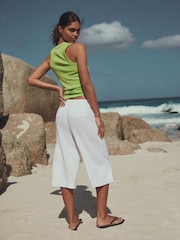 White Linen Blend Pull On Shorts - Image 4 of 8