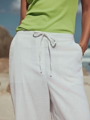 White Linen Blend Pull On Shorts - Image 5 of 8