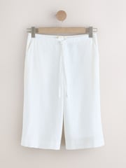 White Linen Blend Pull On Shorts - Image 6 of 8