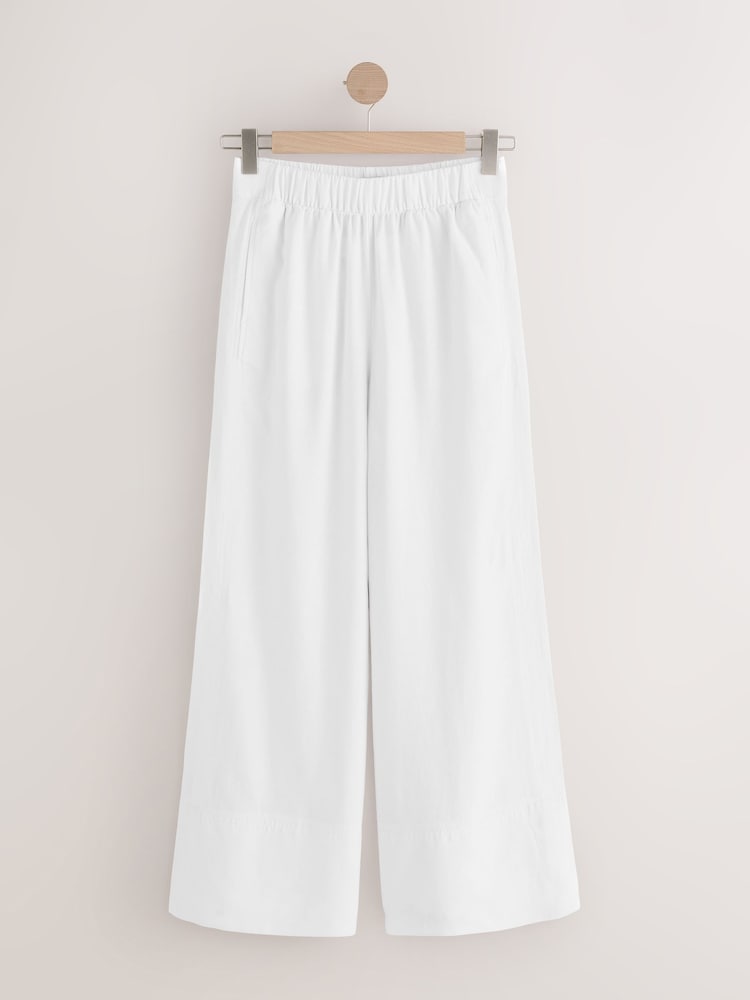 White Linen Blend Wide Leg Trousers - Image 1 of 4