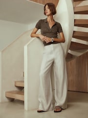 Glossy Grey - N. Premium Linen Blend Glossy Wide Leg Trousers - Bild 1 von 4