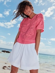 White Linen Blend Shorts - Image 1 of 7