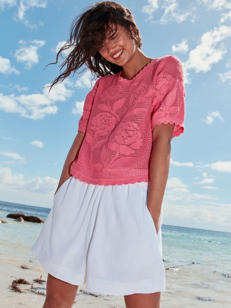 White Linen Blend Shorts - Image 1 of 7