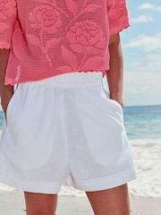 White Linen Blend Shorts - Image 2 of 7