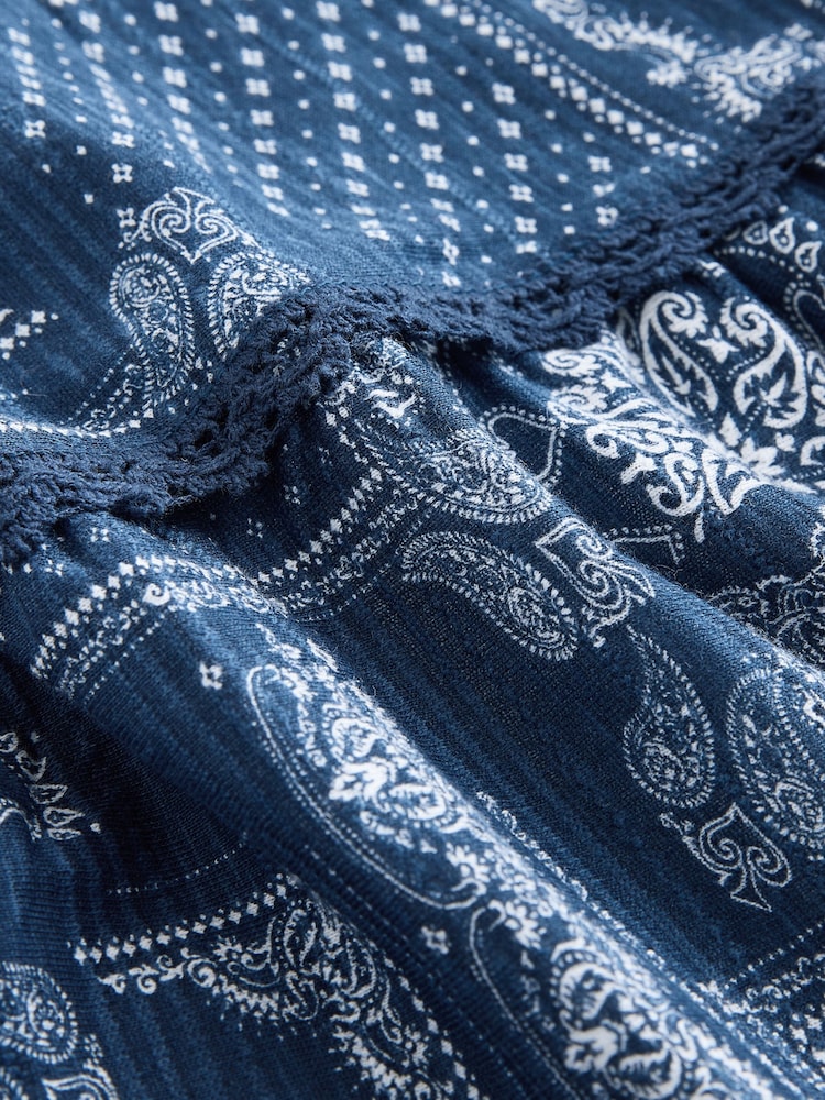 Blue/Ecru Bandana Print Cotton Tiered Maxi Skirt - Image 8 of 8