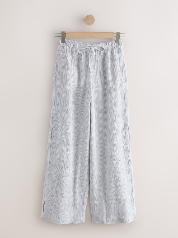 White/Grey Stripe Textured Wide Leg Trousers with Linen - Image 1 of 3 White/Grey Stripe Textured Wide Leg Trousers with Linen - Image 1 of 3