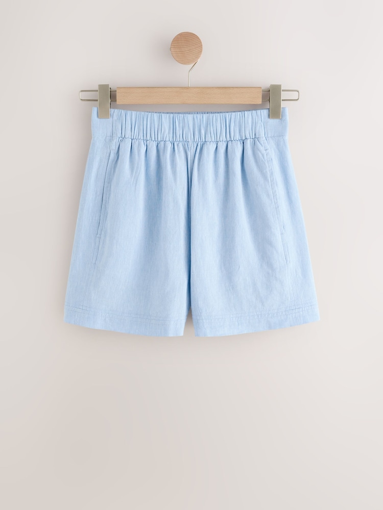 Chambray Blue Linen Blend Shorts - Image 1 of 3