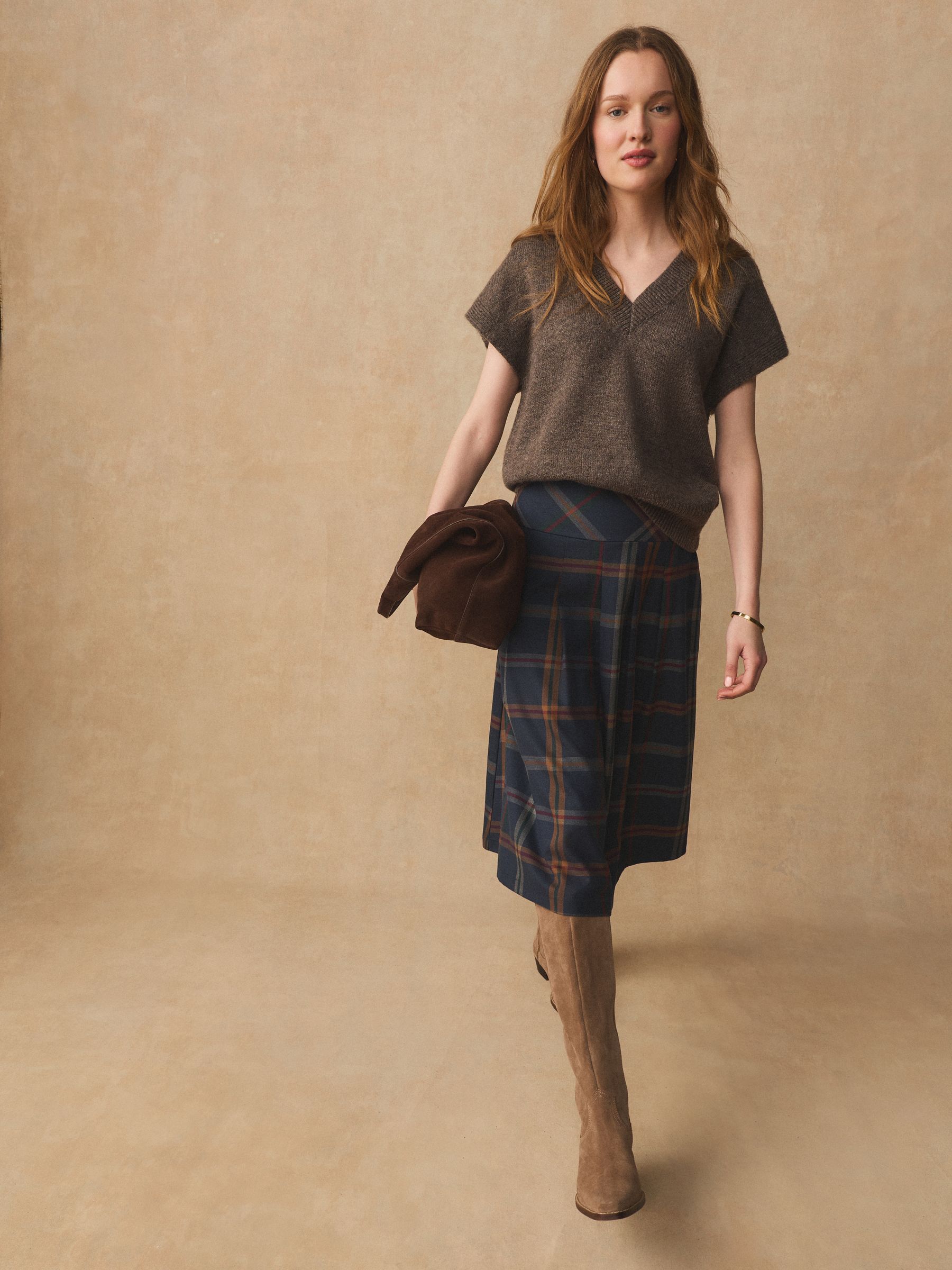 Buy Navy Check Midi Kilt Skirt from Next USA