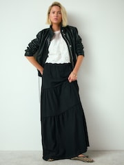 Black Cotton Tiered Maxi Skirt - Image 2 of 8