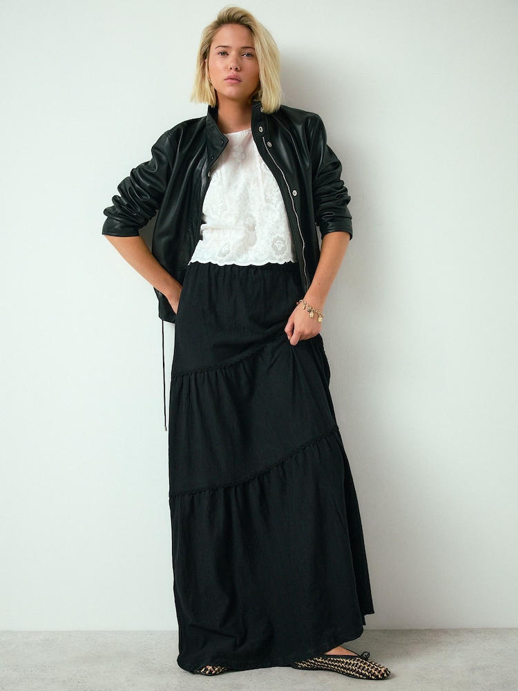 Black Cotton Tiered Maxi Skirt - Image 2 of 8