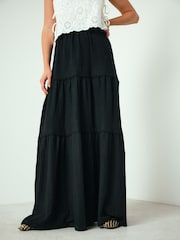 Black Cotton Tiered Maxi Skirt - Image 4 of 8