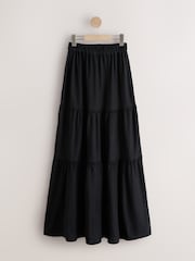 Black Cotton Tiered Maxi Skirt - Image 6 of 8