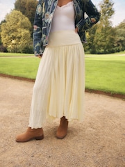 Yellow Textured Godet Midi Skirt - Image 2 of 7