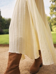 Yellow Textured Godet Midi Skirt - Image 4 of 7