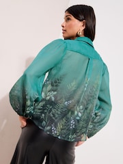Friends Like These Green Floral Print Long Sleeve Chiffon Balloon Blouse - Image 4 of 4