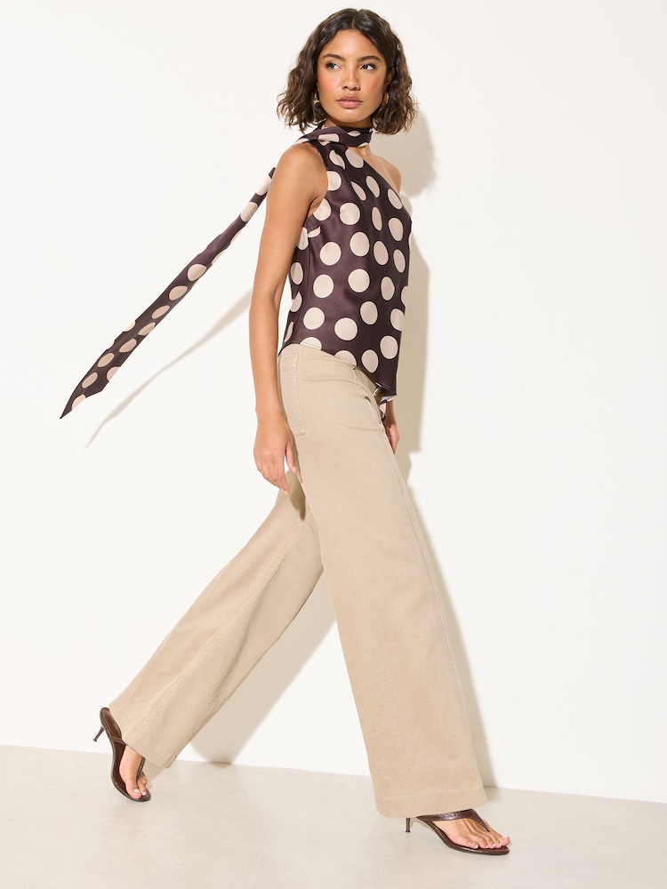 Friends Like These Brown Spot Sleeveless Satin Scarf Blouse - Image 2 of 5