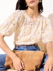 Friends Like These Kurzarm 3D Rose Strukturierte Spitzenbluse - Bild 1 von 4