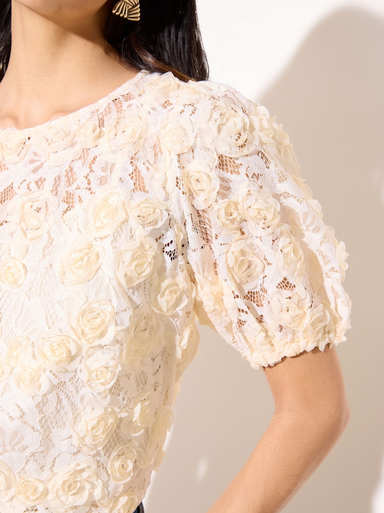 Friends Like These Kurzarm 3D Rose Strukturierte Spitzenbluse - Bild 2 von 4