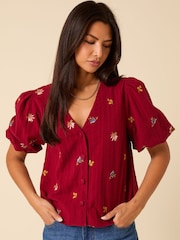 Nobodys Child Red Brooke Embroidered Top - Image 1 of 4