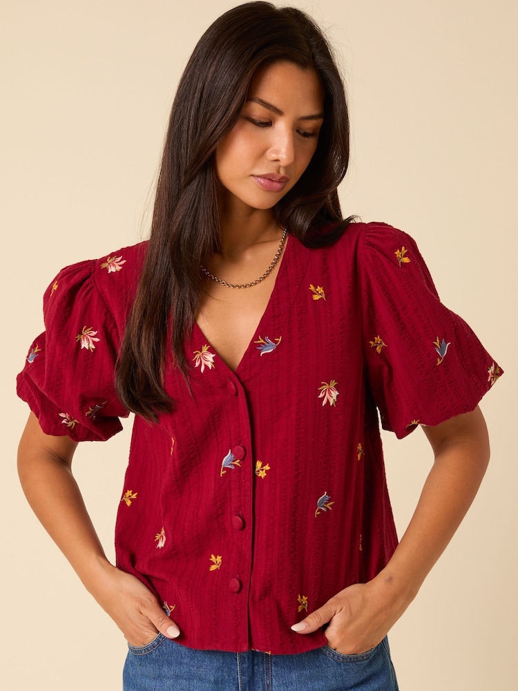Nobodys Child Red Brooke Embroidered Top - Image 1 of 4