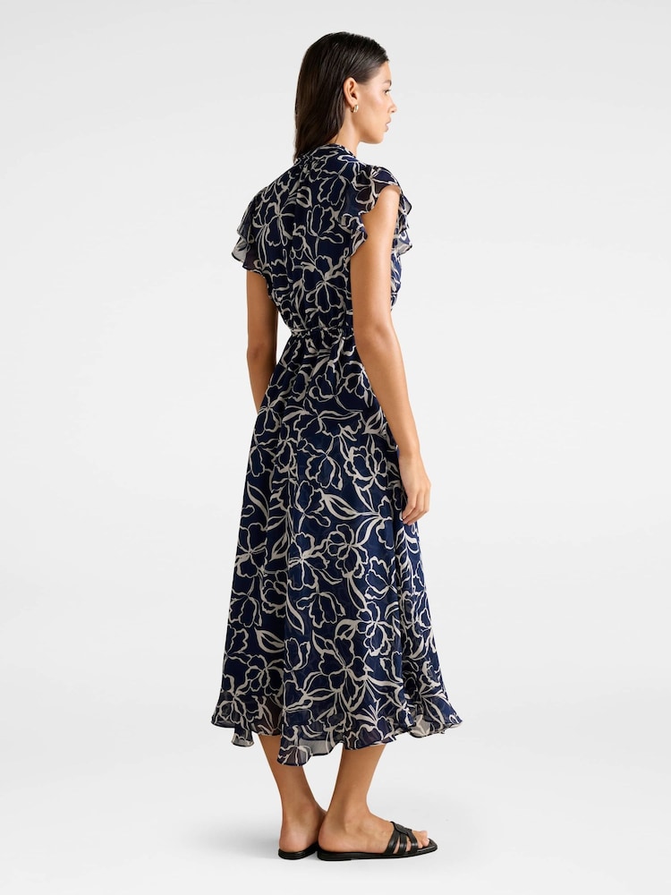 Forever New Blue Maxwell Flutter Sleeves Midi Dress - Image 2 of 4