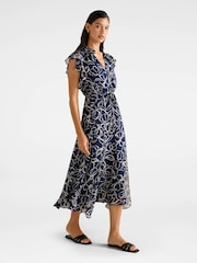 Forever New Blue Maxwell Flutter Sleeves Midi Dress - Image 4 of 4