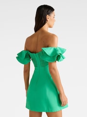 Forever New Green Kenzie Off Shoulder Ruffle Mini Dress Contains Linen - Image 2 of 5