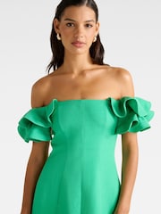 Forever New Green Kenzie Off Shoulder Ruffle Mini Dress Contains Linen - Image 3 of 5