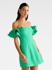 Forever New Green Kenzie Off Shoulder Ruffle Mini Dress Contains Linen - Image 4 of 5