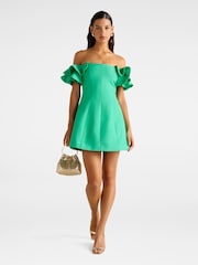 Forever New Green Kenzie Off Shoulder Ruffle Mini Dress Contains Linen - Image 5 of 5