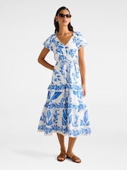 Forever New White Linen Blend Iris Tiered Ruffle Midi Dress - Image 1 of 5