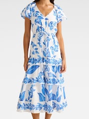 Forever New White Linen Blend Iris Tiered Ruffle Midi Dress - Image 3 of 5