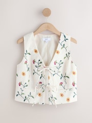 Ecru Cross Stitch Floral Tie Front Top - Image 1 of 3