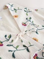 Ecru Cross Stitch Floral Tie Front Top - Image 2 of 3