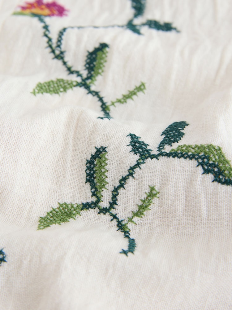 Ecru Cross Stitch Floral Tie Front Top - Image 8 of 8