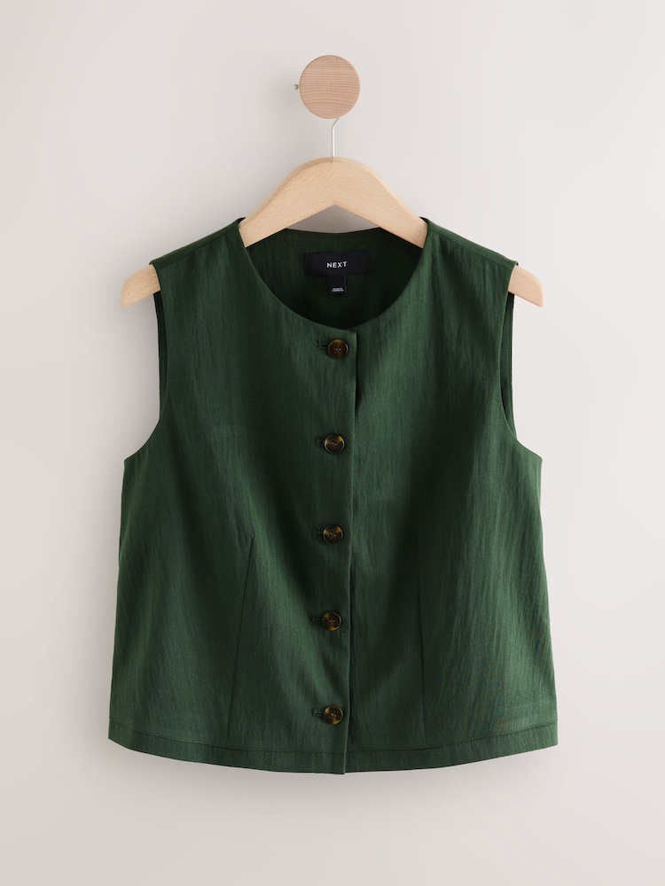 Khaki Green Button Front Waistcoat - Image 1 of 4 Khaki Green Button Front Waistcoat - Image 1 of 4