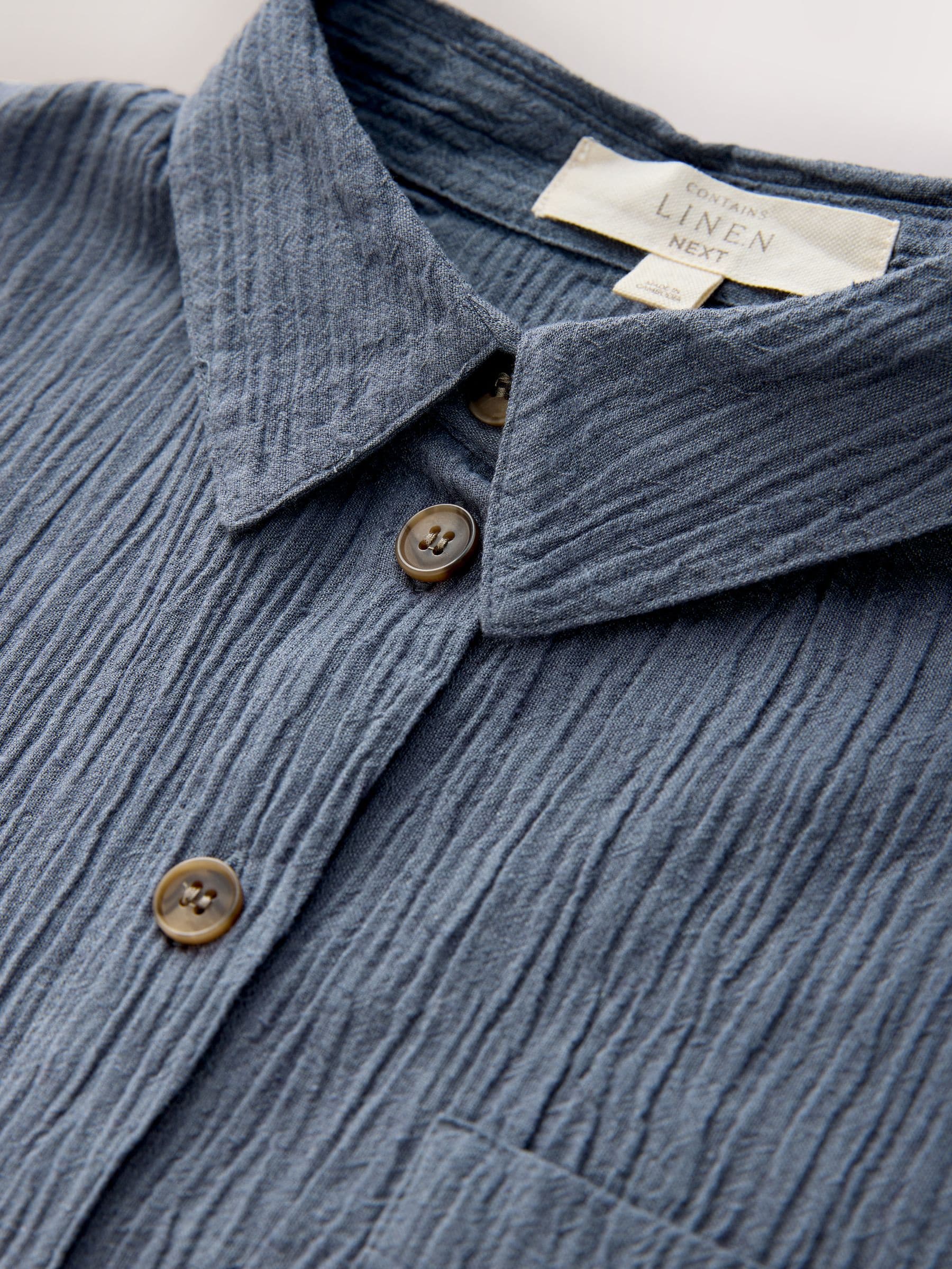 Comprar Azul pizarrón - Camisa de manga corta texturizada con lino