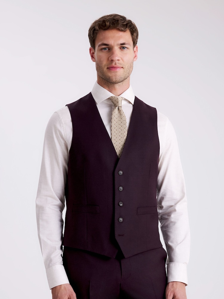 MOSS Tailored Fit Red Grape Performance Waistcoat - Image 1 of 3