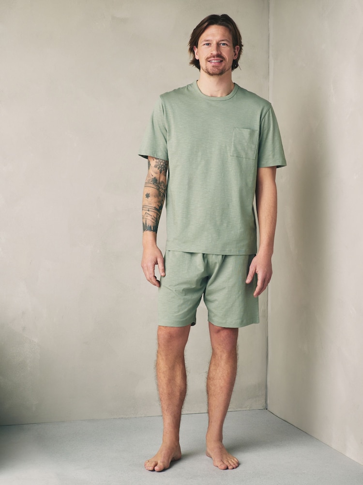 Sage Green Jersey Short Sleeve Pyjamas Set - Image 1 of 12