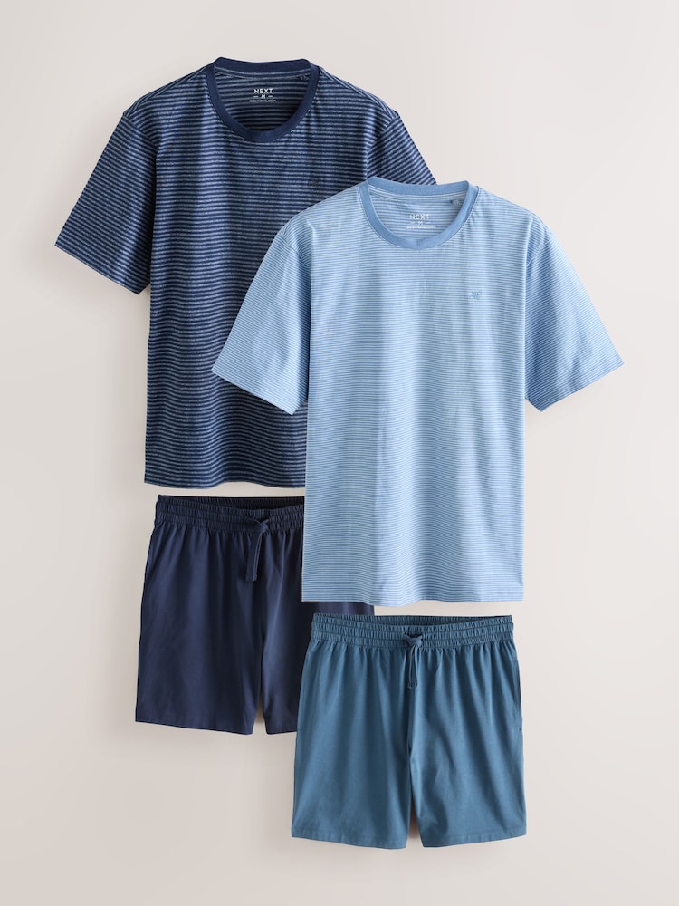 Indigo Blue Stripe Short Sleeve Jersey Pyjamas Set 2 Pack - Image 1 of 7