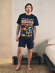 কালো - গ্রাফিক শর্ট স্লিভ জার্সি পায়জামা সেট - 11এর মধ্যে 1 ছবি