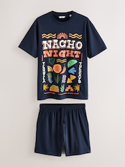 কালো - গ্রাফিক শর্ট স্লিভ জার্সি পায়জামা সেট - 11এর মধ্যে 7 ছবি