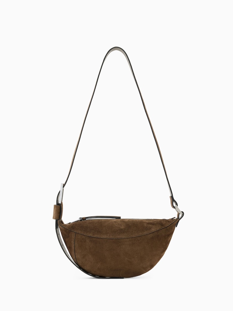 AllSaints Brown Luna Suede Cross-Body Bag - Image 1 of 5