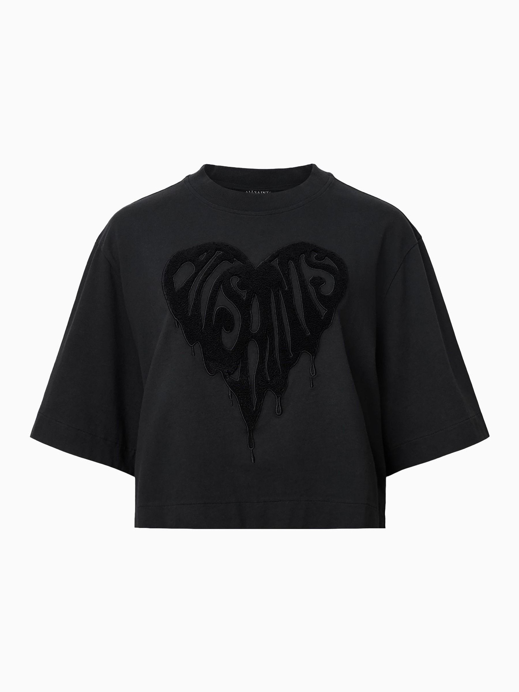 Buy AllSaints Black Trip Lottie Textured Heart Logo T-Shirt from