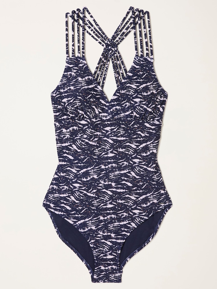 Fat face Hope Navy Brush Stroke Macrame Swimsuit - Image 7 of 7