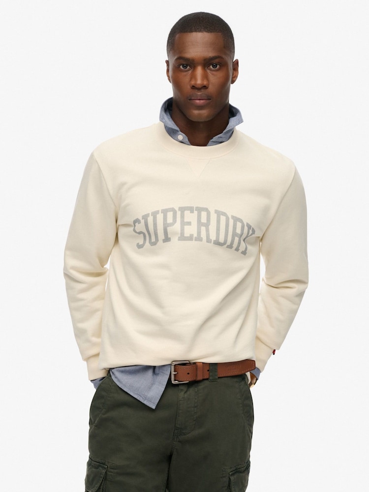 Superdry White Athletic Essentials Crew Sweat top - Image 1 of 6