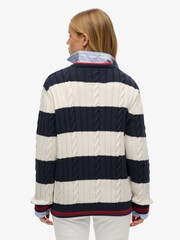 Superdry Blue Oversized Stripe Cable V-Neck Jumper - Image 2 of 5