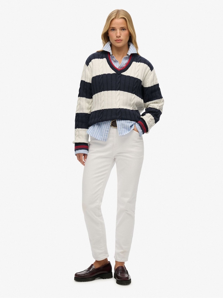 Suéter Superdry Oversized Listrado com Cabo e Gola V - Imagem 2 de 2