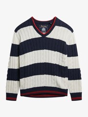 Superdry Blue Oversized Stripe Cable V-Neck Jumper - Image 5 of 5