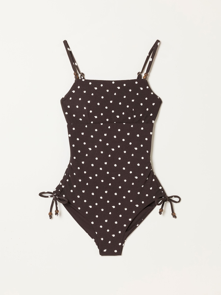 FatFace Chocolate Brown Polka Dot Swimsuit - Image 6 of 6
